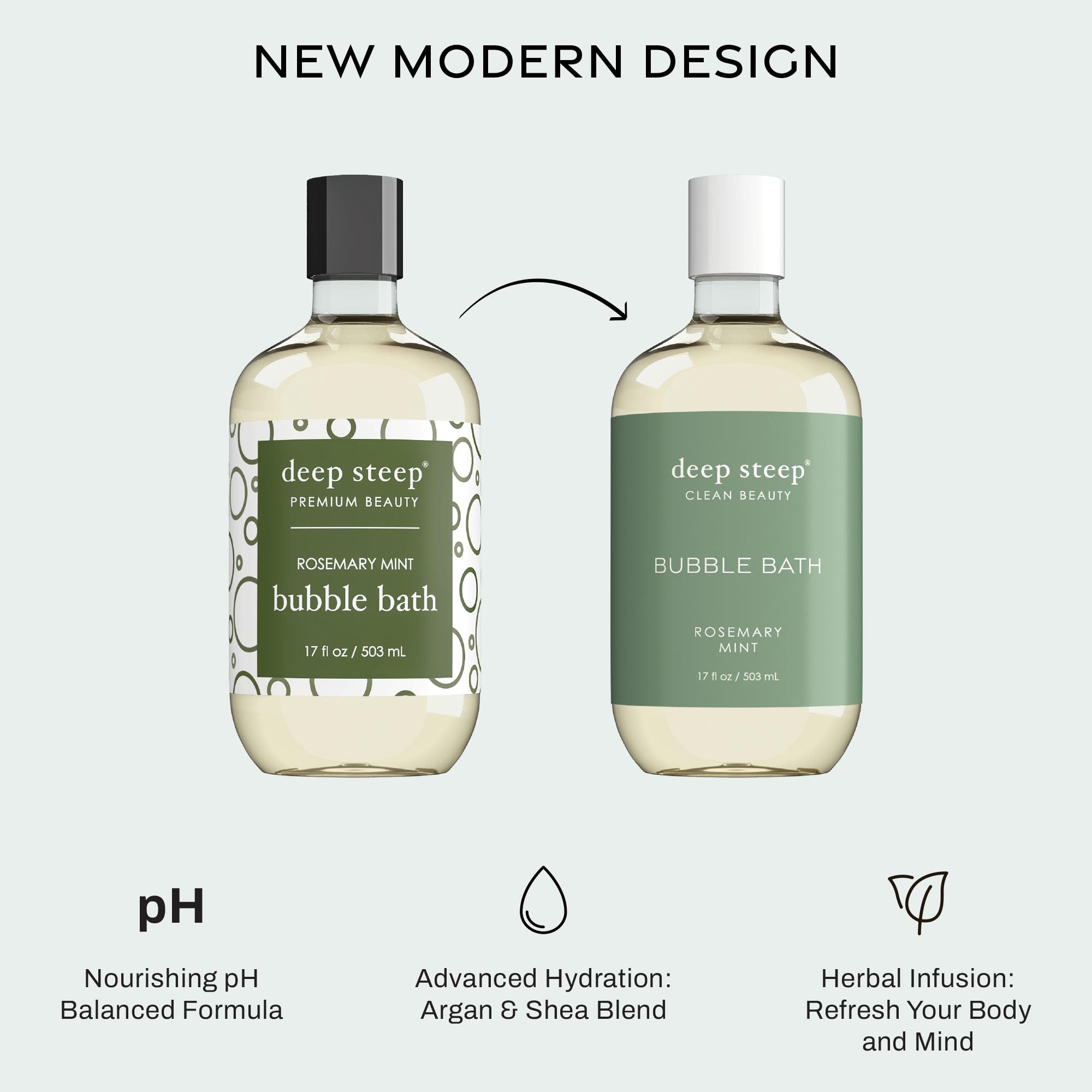 Deep Steep Bubble Bath Rosemary Mint ingredients oil closeup highlights shea and argan benefits