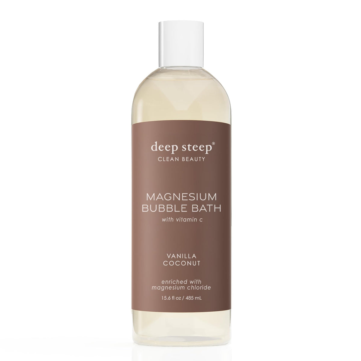 Deep Steep magnesium bubble bath bottle pouring foam for muscle relaxation.