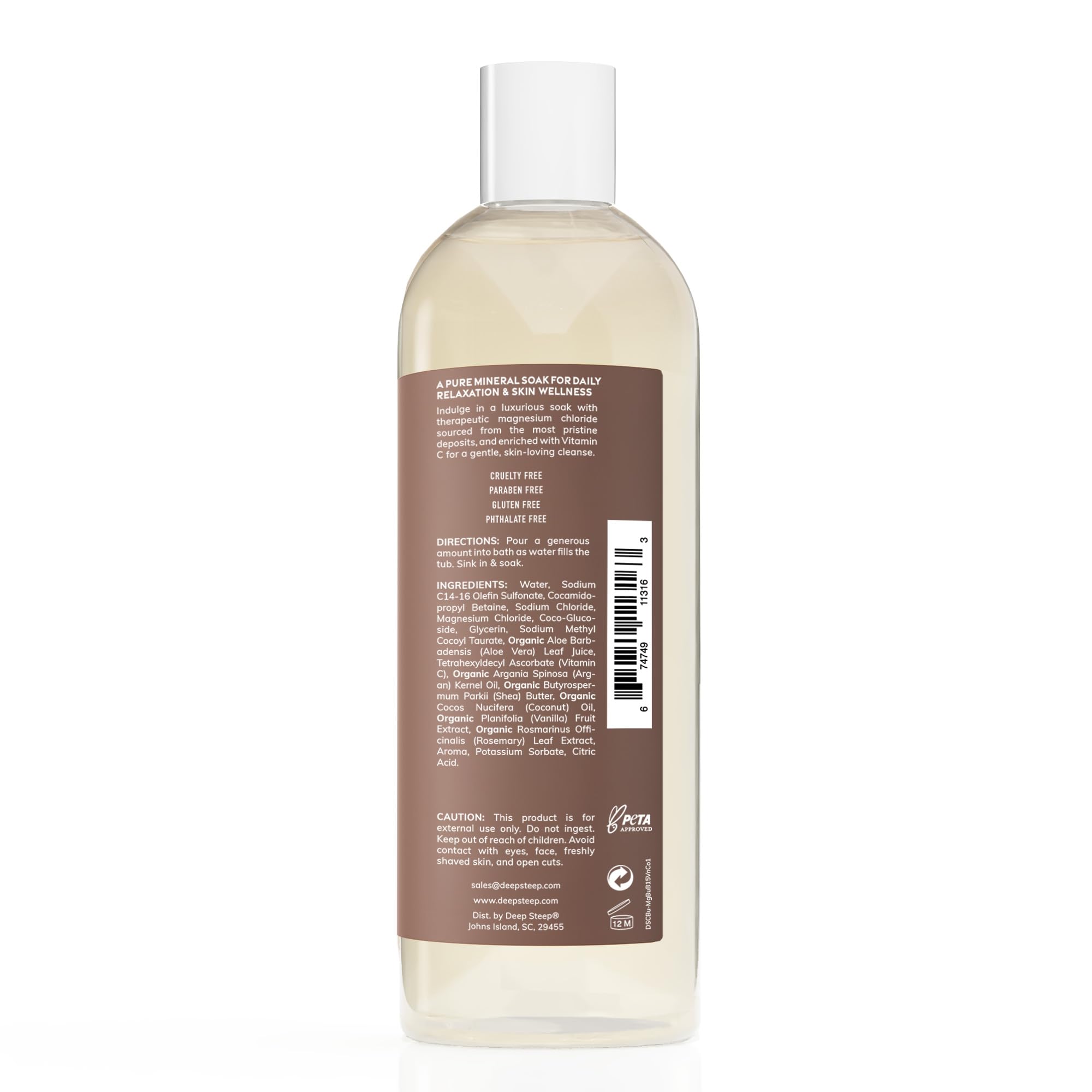 Deep Steep magnesium bubble bath foaming action ready for a calming bedtime routine.