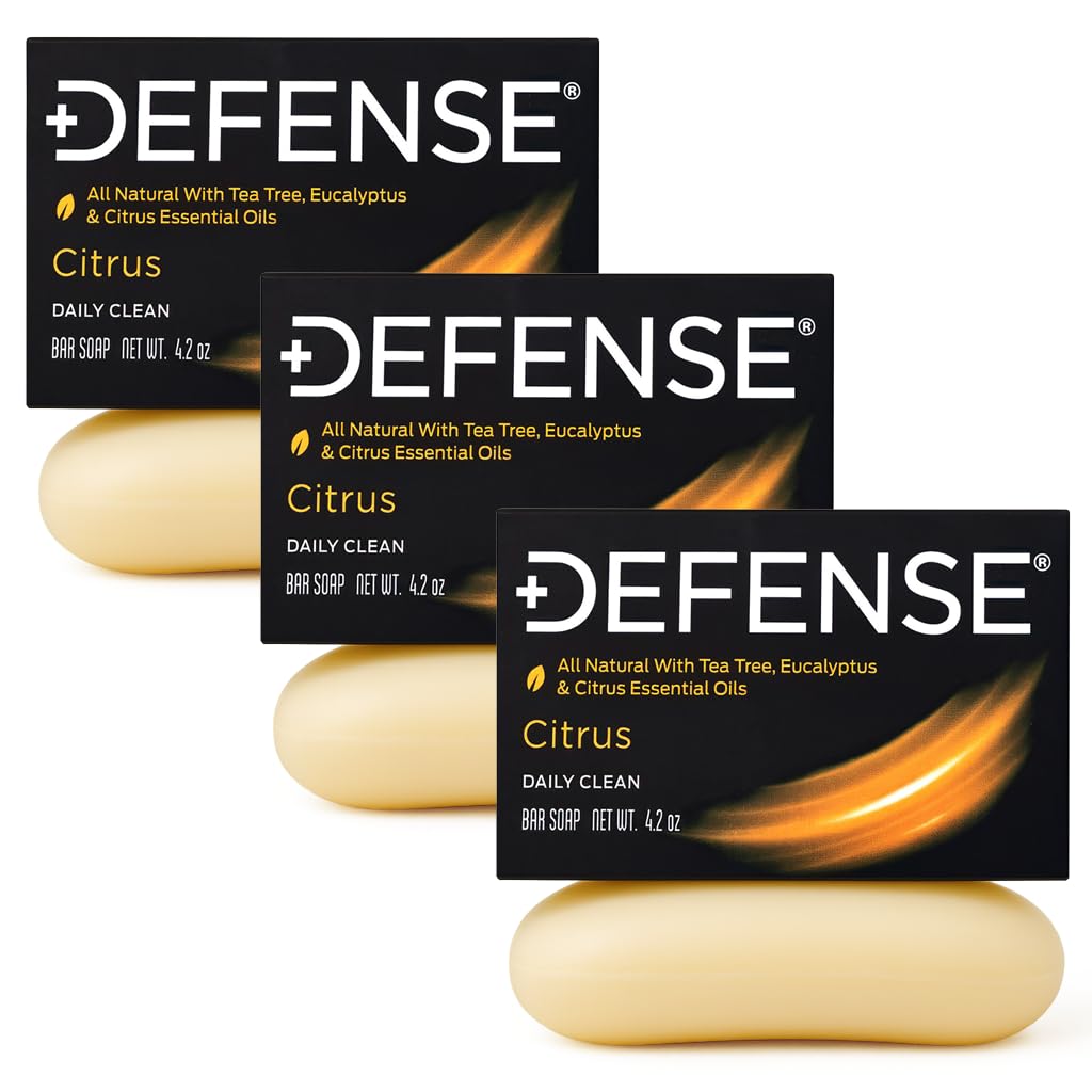 Defense Soap 3pk Citrus Bar packaging; ideal for gym cleansing and everyday skin refreshment.