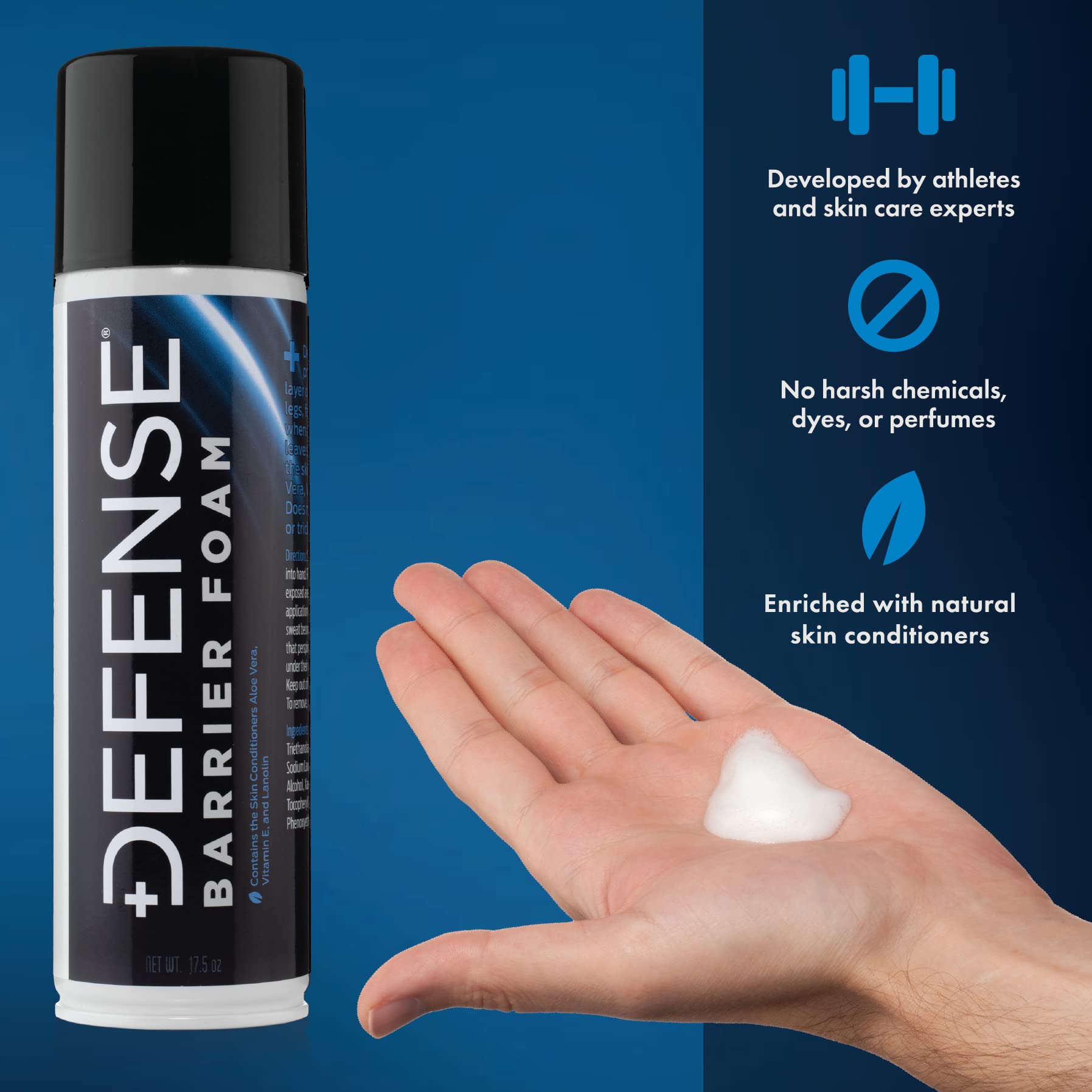 Defense Soap Barrier Foam bottle back label – explains cleansing power.