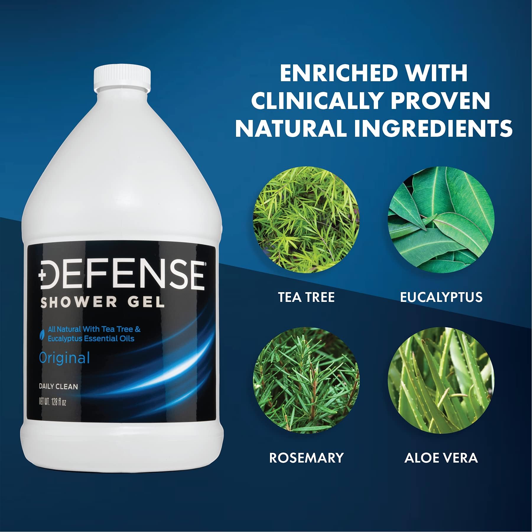 Defense Soap Body Wash with tea tree and eucalyptus oils for refreshing routine.