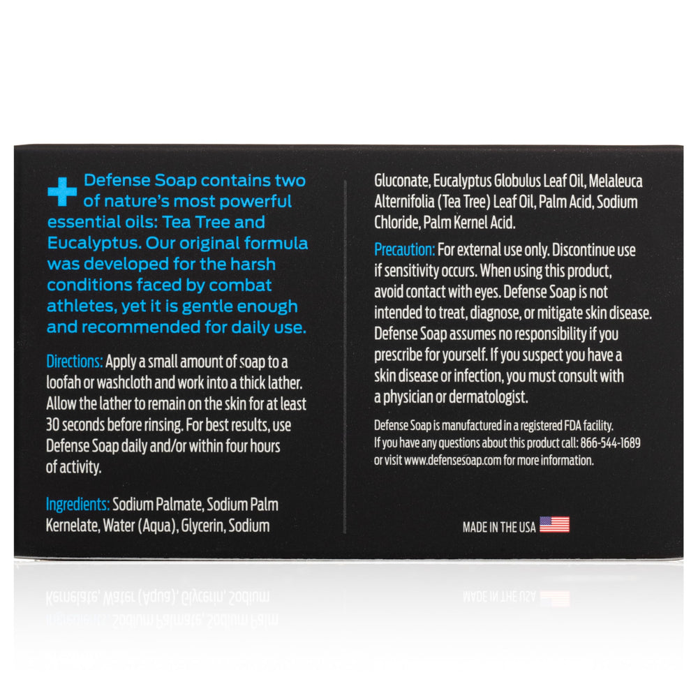 Defense Soap Natural Tea Tree Oils highlight clean ingredients in bars.