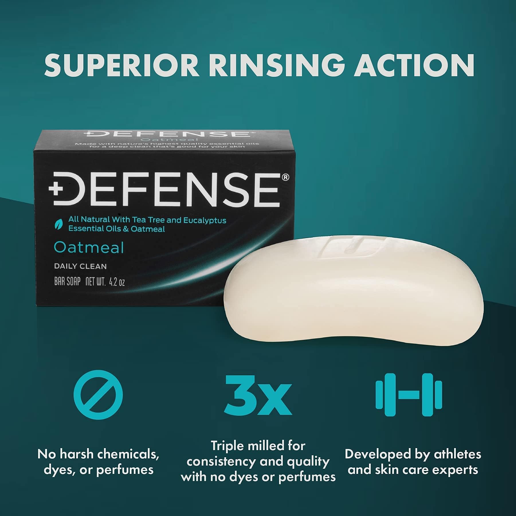 Defense Soap oatmeal bar 5-pack gym bag shows portable daily cleansing solution.