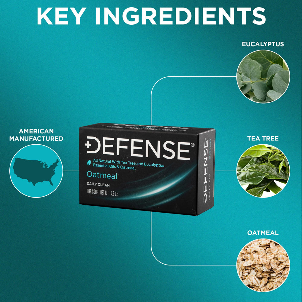 Defense Soap oatmeal bar closeup texture highlighting natural oatmeal exfoliation and bar quality.