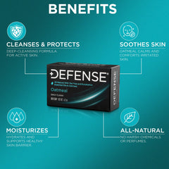 Defense Soap oatmeal bar eucalyptus oil drops emphasize cooling aroma during routine.