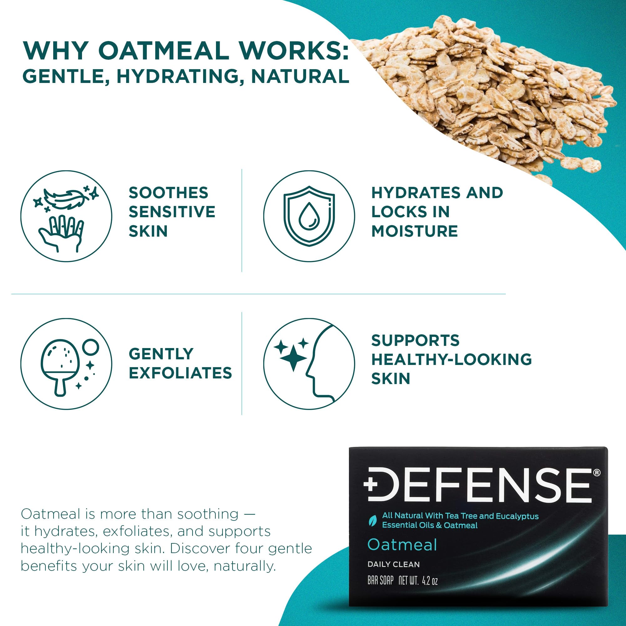 Defense Soap oatmeal bar lather action demonstrates easy rinse and thorough cleansing.