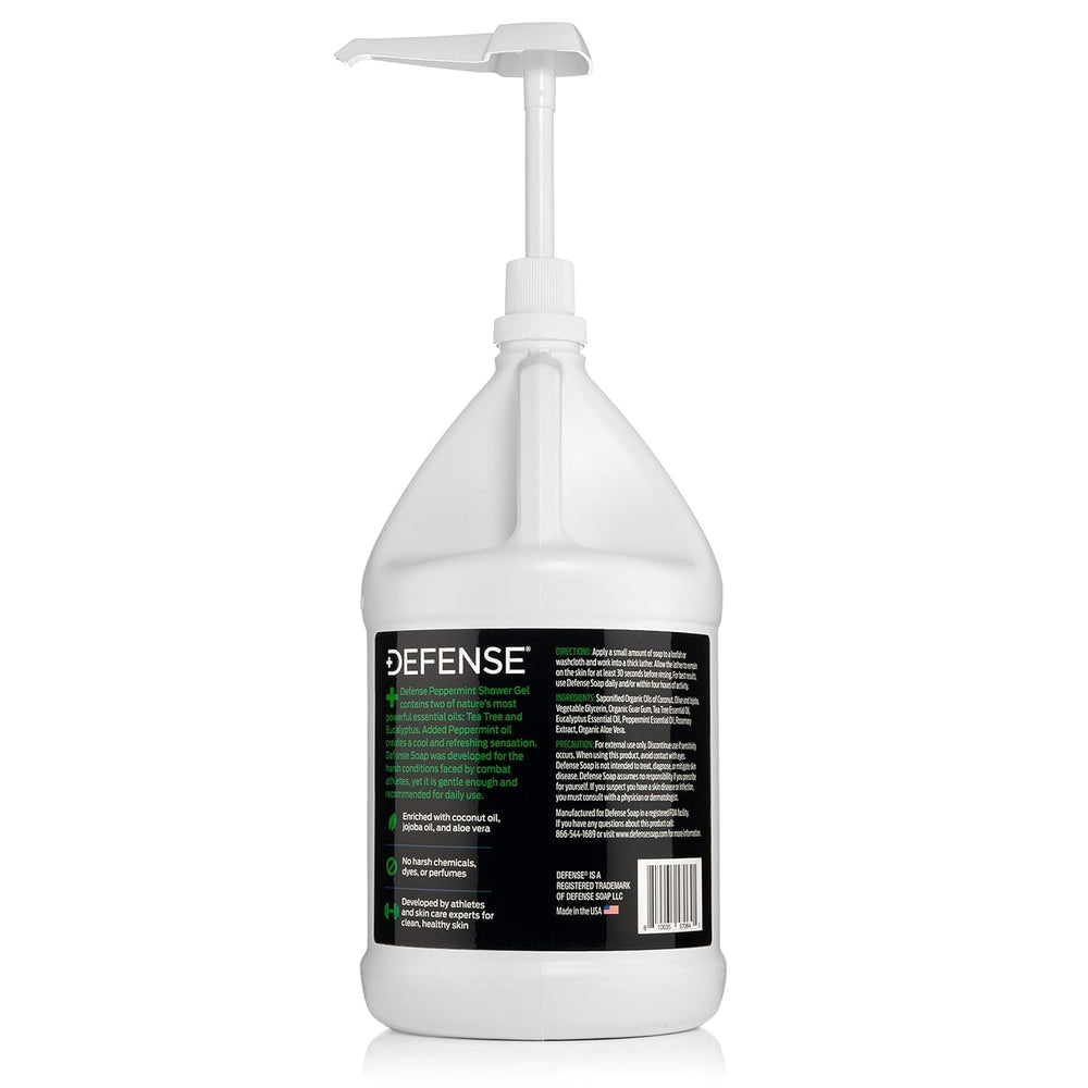 Defense Soap Peppermint Body Wash use in shower showing easy-rinse formula and skin-friendly care