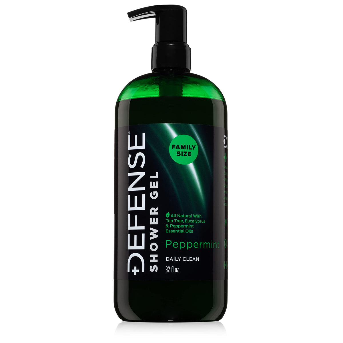 Defense Soap peppermint tea tree body wash bottle for refreshing cleanse and odor control.
