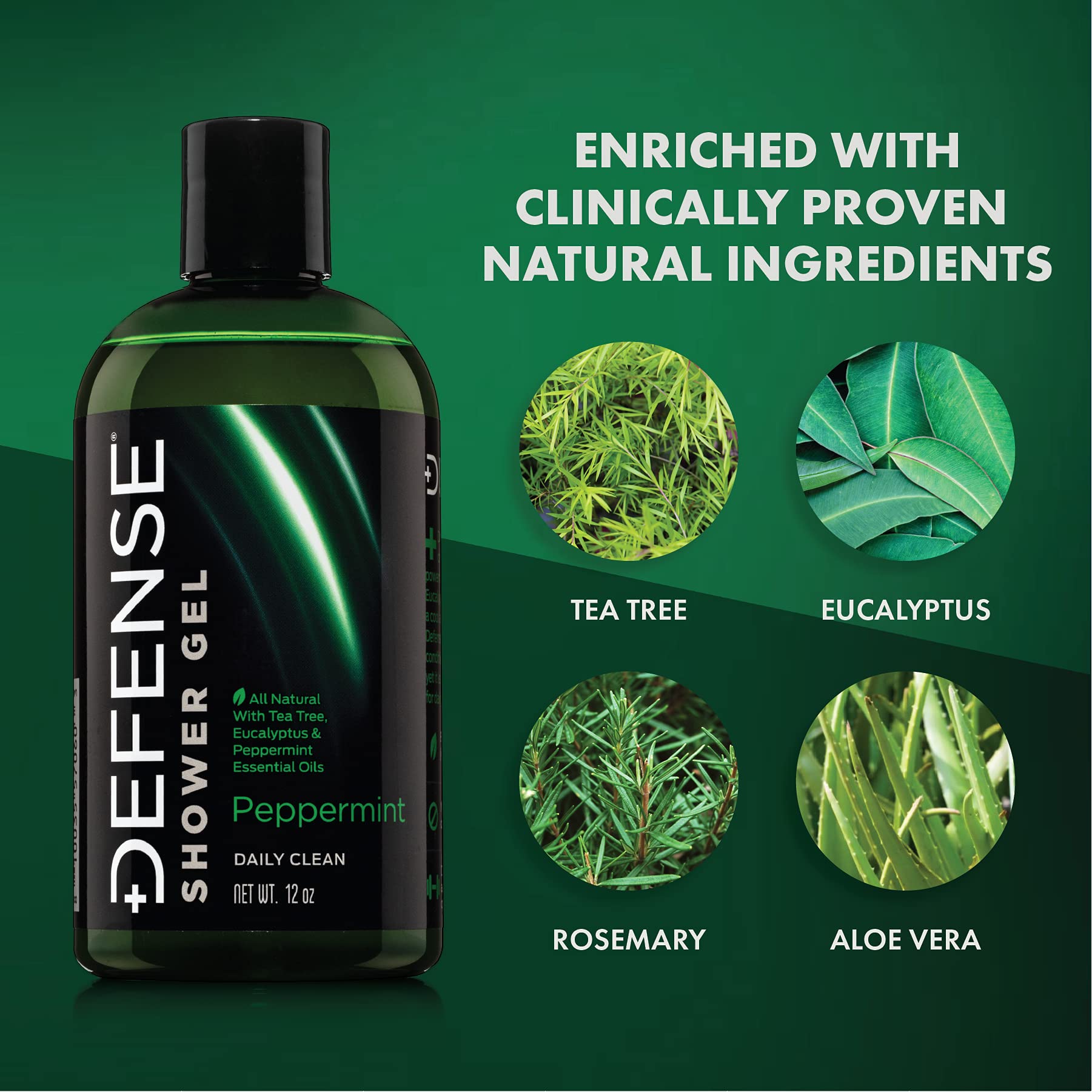 Defense Soap Peppermint Tea Tree Body Wash rich lather shown for deep cleansing.