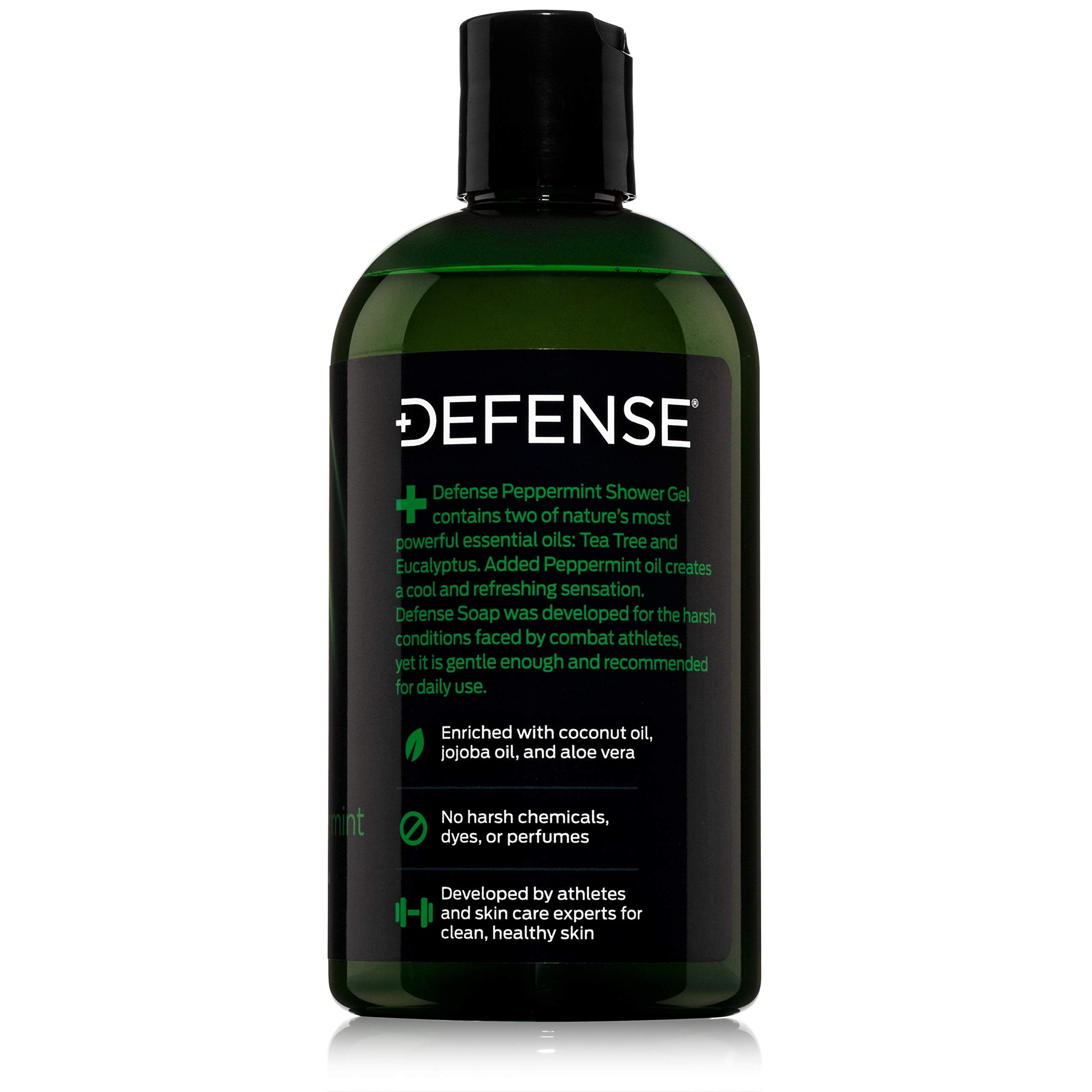 Defense Soap Peppermint Tea Tree Body Wash aroma hints at cooling eucalyptus and scent benefits.