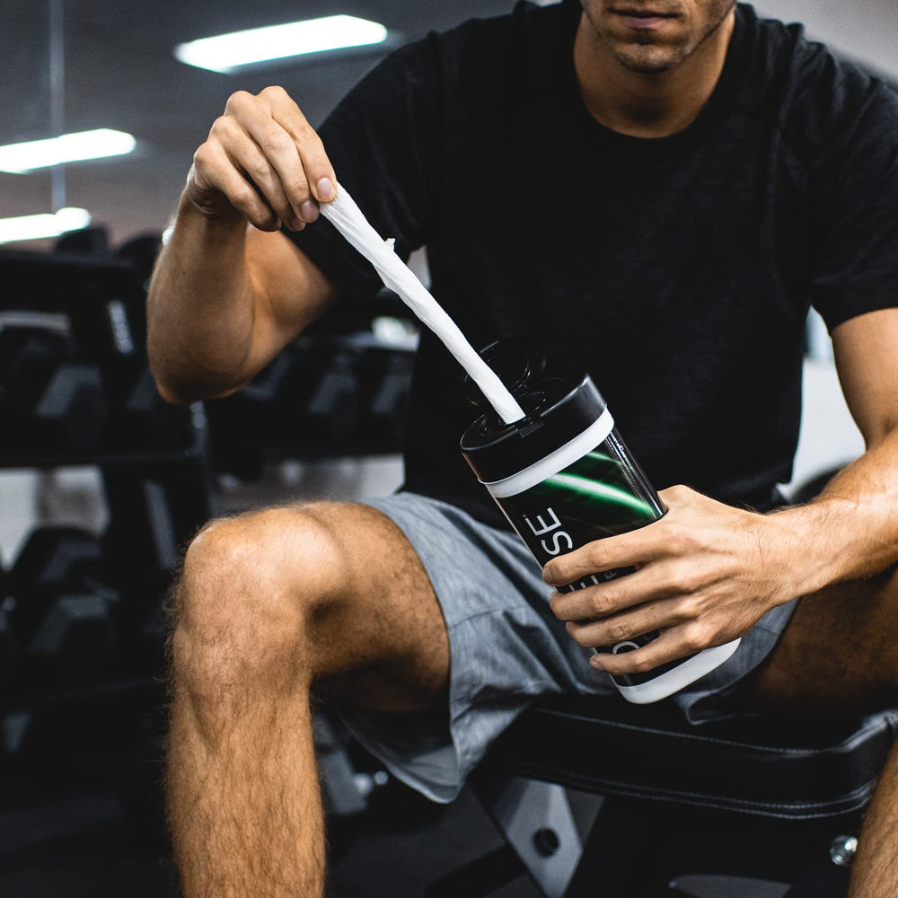 Defense Soap peppermint wipes after-workout scene shows quick refresh and clean feel.