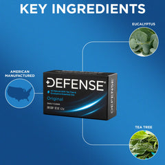 Defense Soap tea tree bar bars closeup emphasizes removing gym grime and sweat with essential oils.