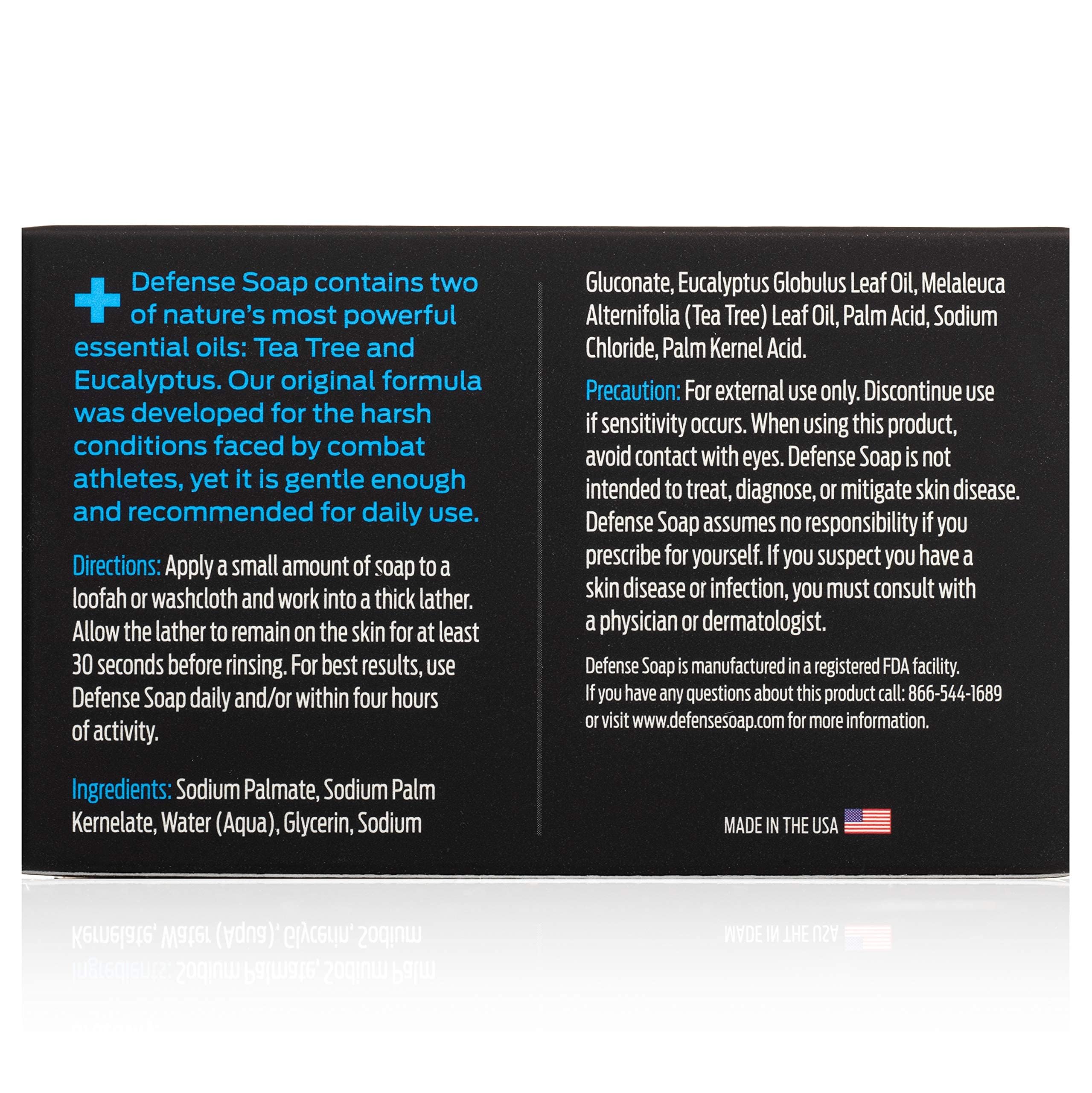 Defense Soap tea tree bar in gym bag suggests convenient, all-natural wash after workouts.