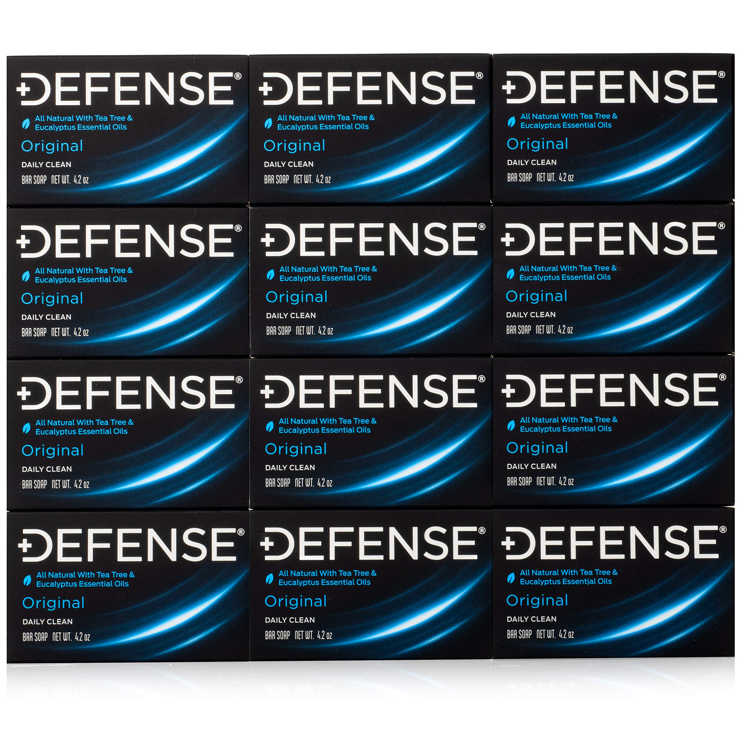 Defense Soap Tea Tree Bar Pack Shot shows a 12-pack for convenient daily cleansing.