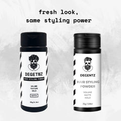 DEGENTZ Hair Powder enhances volume and texture for a natural lift.