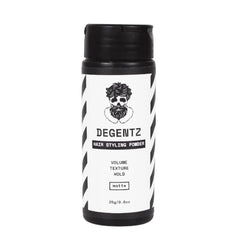 DEGENTZ King-Sized Hair Powder application demonstrates root sprinkling for clean texture.