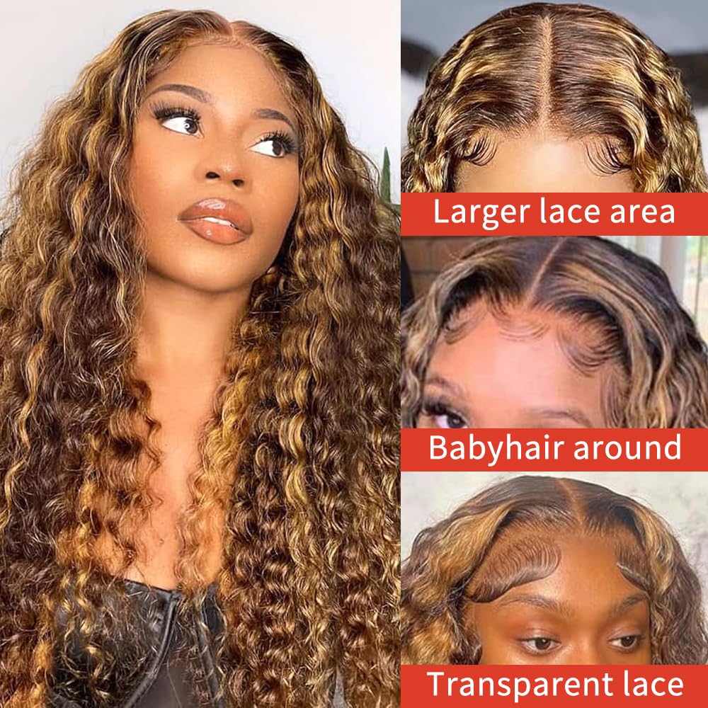 DegHyth honey blonde wig deep wave 13x6 HD lace front with voluminous waves