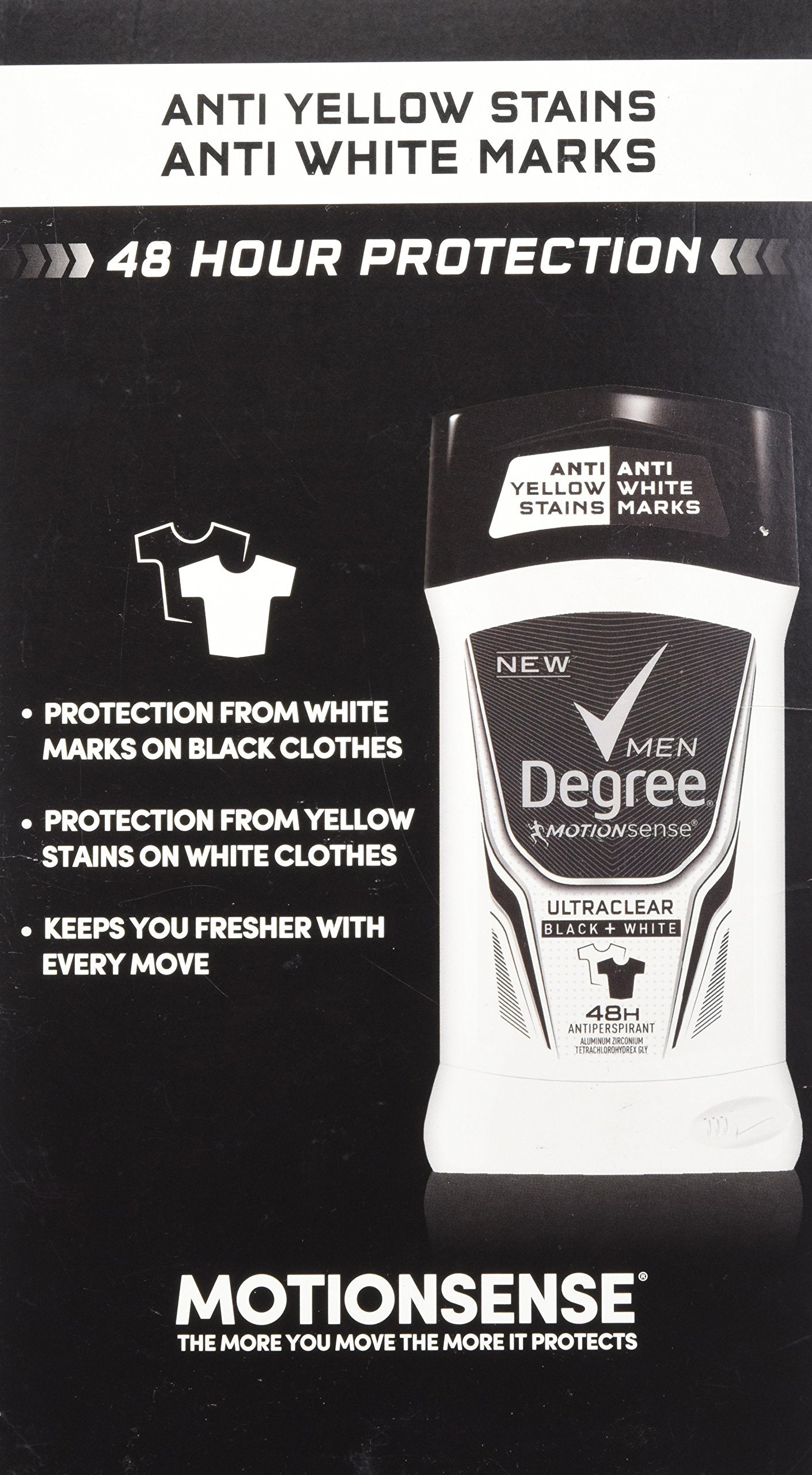 Degree Adrenaline Series bottle closeup highlights crisp masculine scent and fast-drying protection