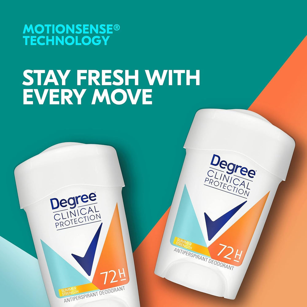 Degree Clinical Protection Summer Strength pack of 4 shows long-lasting protection for daily routines.