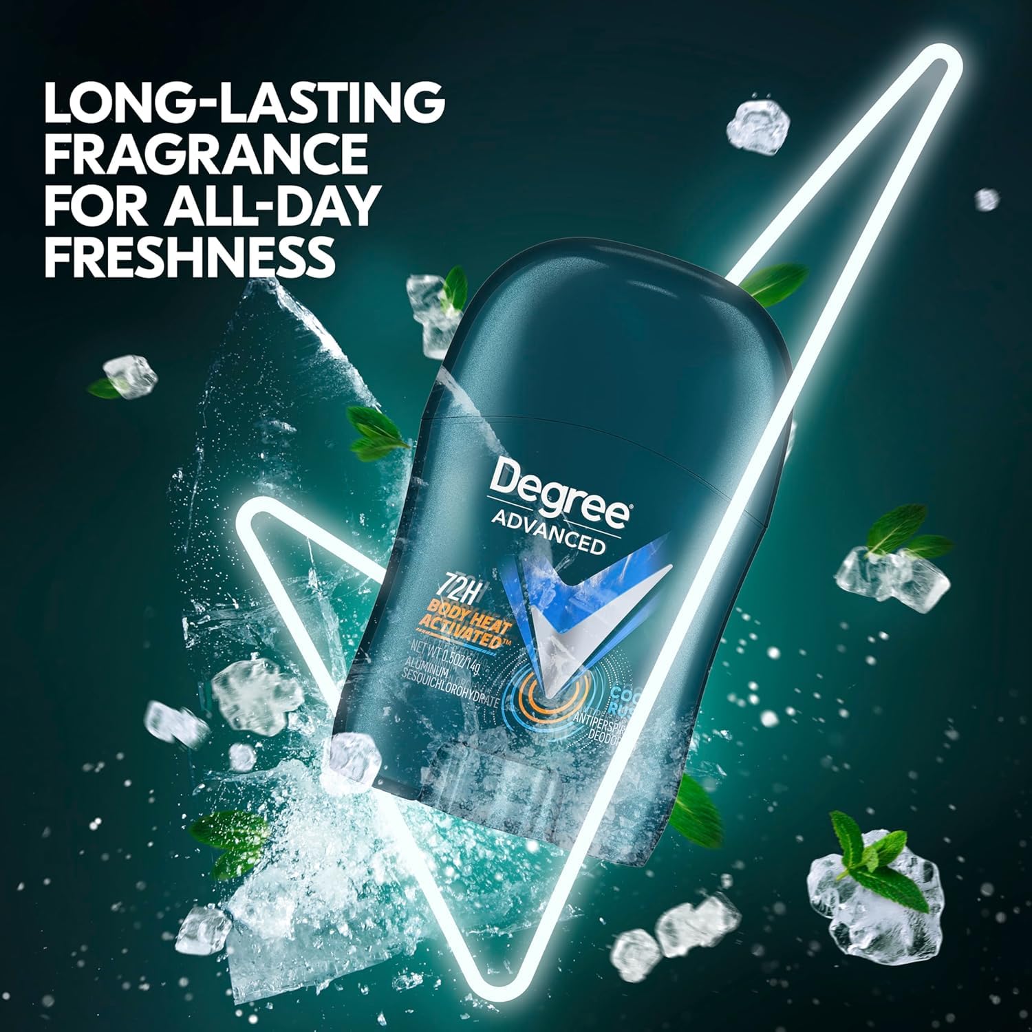 Degree Cool Rush Arctic scent image conveys crisp, refreshing fragrance.
