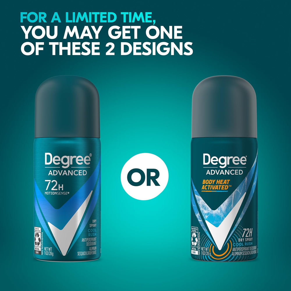 Degree Cool Rush scent bottle emphasizes arctic-inspired fragrance for daily wear.