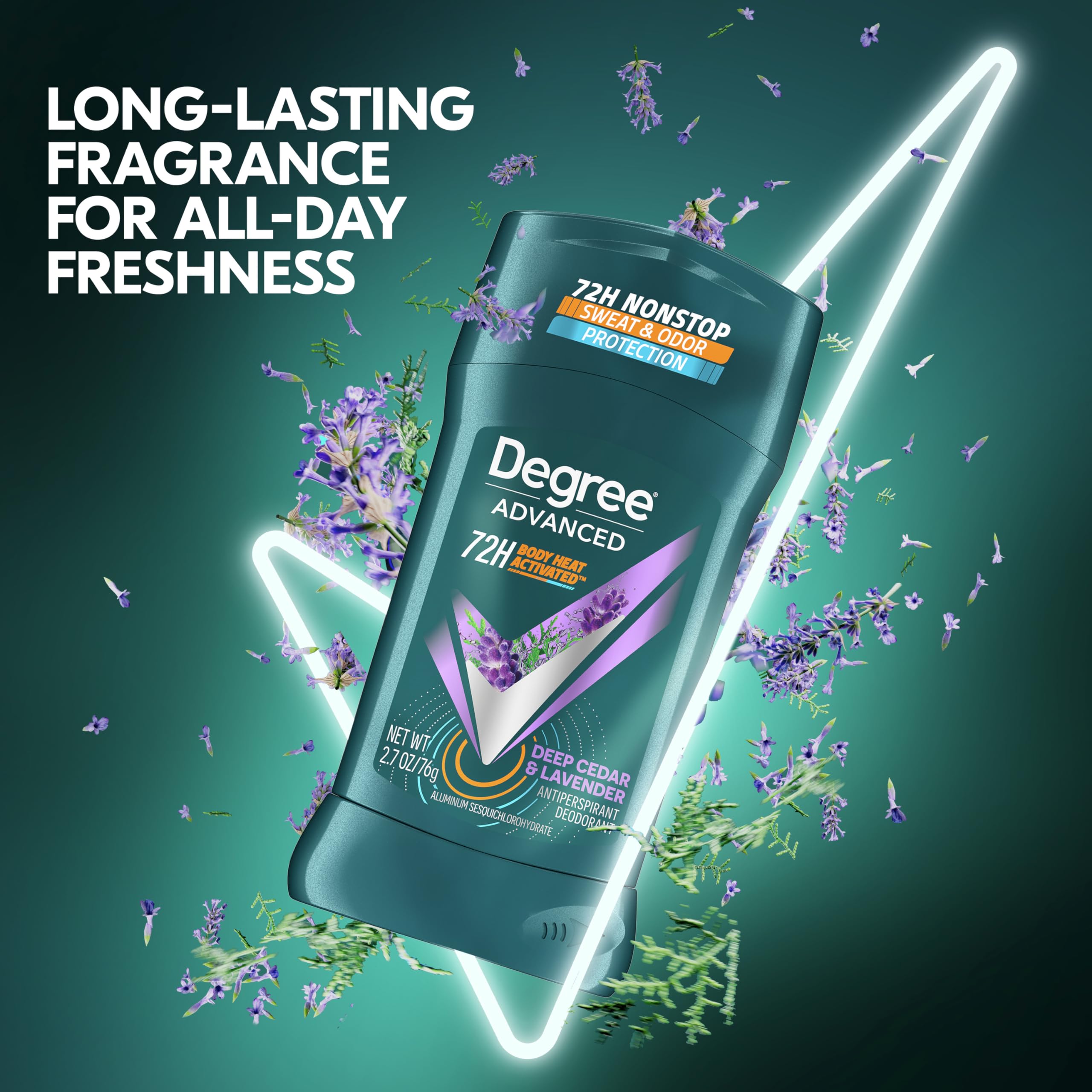 Degree Deep Cedar & Lavender fragrance close-up for energizing scent