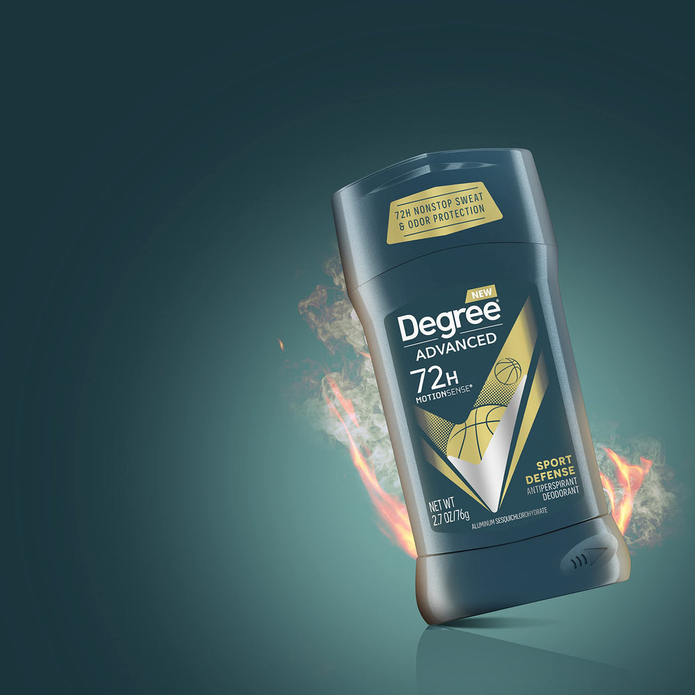 Degree long-lasting freshness visual suggests confidence during workouts and daily routines.