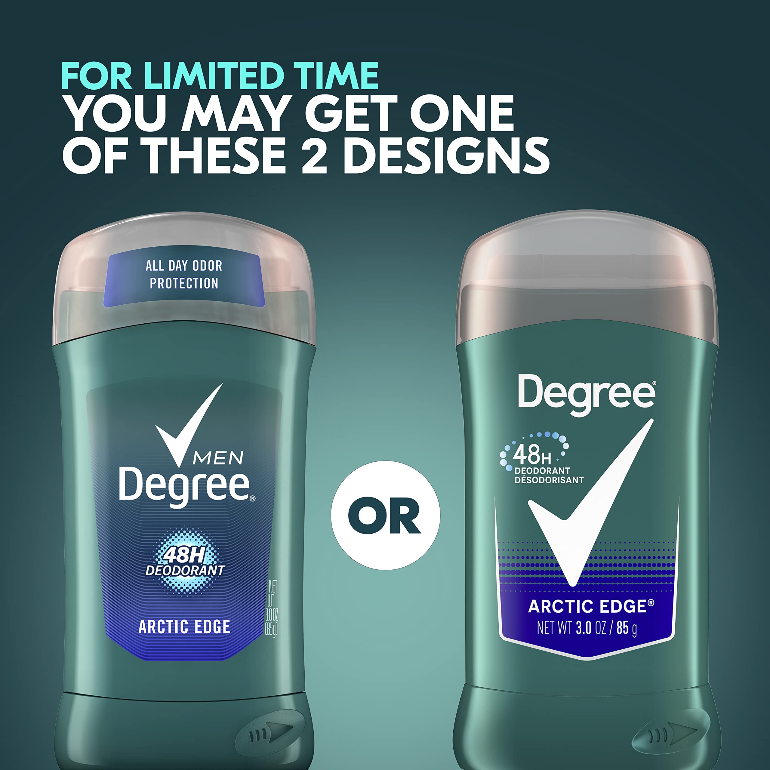 Degree Men Arctic Edge six-pack packaging highlights value and long-lasting freshness.