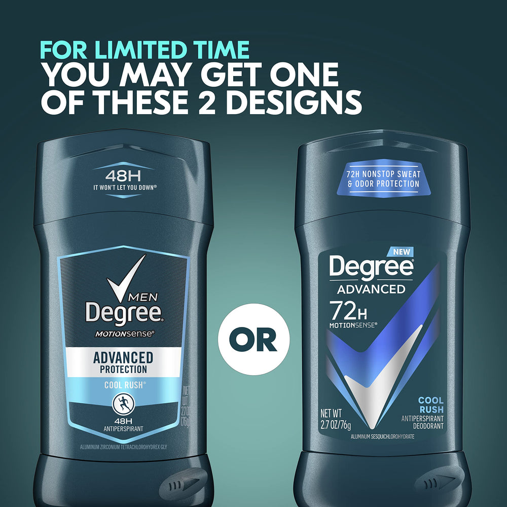 Degree Men Cool Rush label closeup emphasizes clean, refreshing arctic aroma