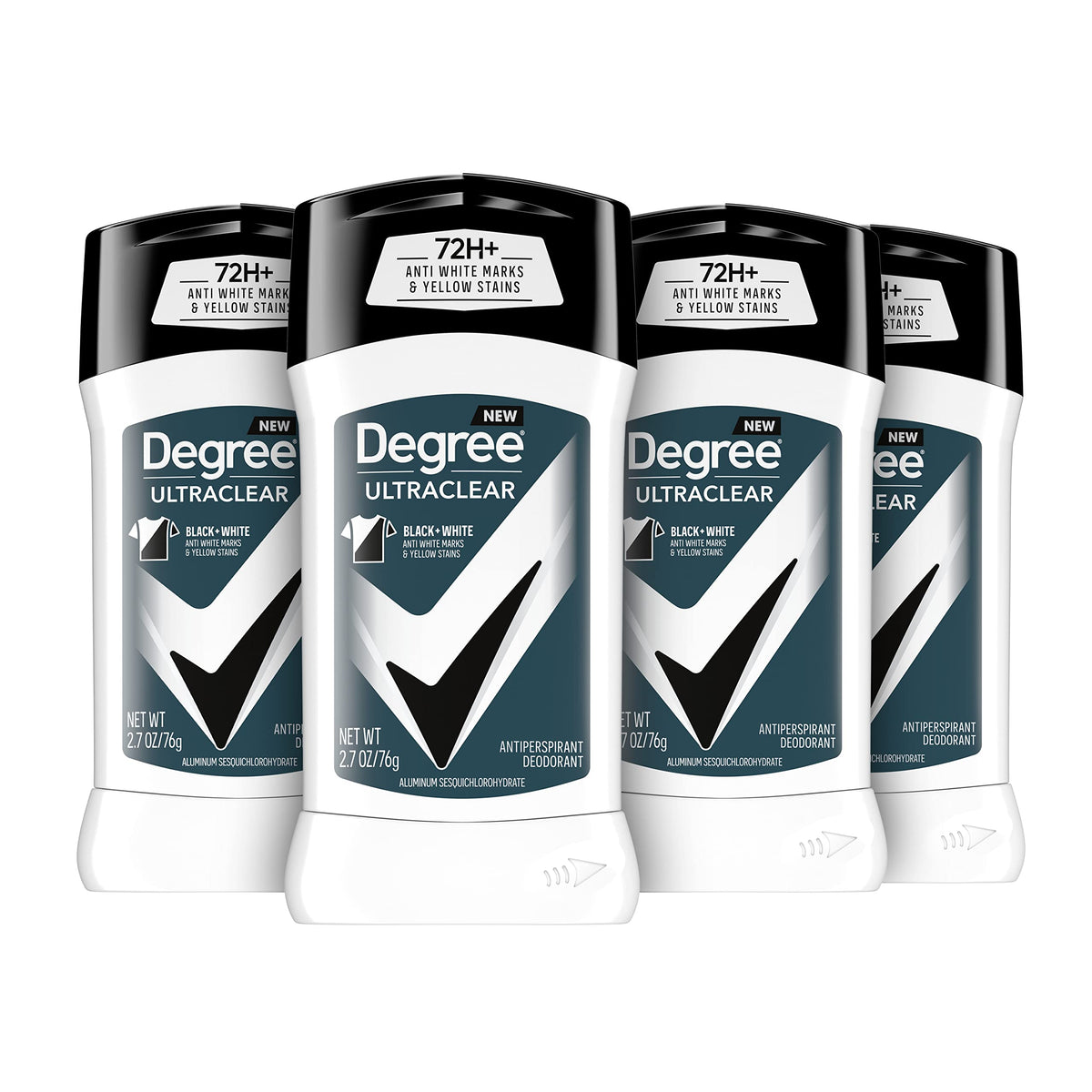 Degree Men Ultraclear Black+White deodorant pack of 4 protects clothes from white marks