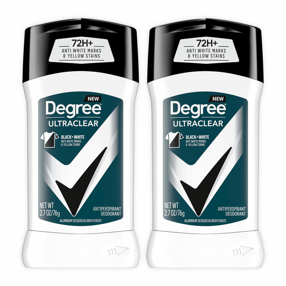 Degree front packaging showing two sticks and product benefits