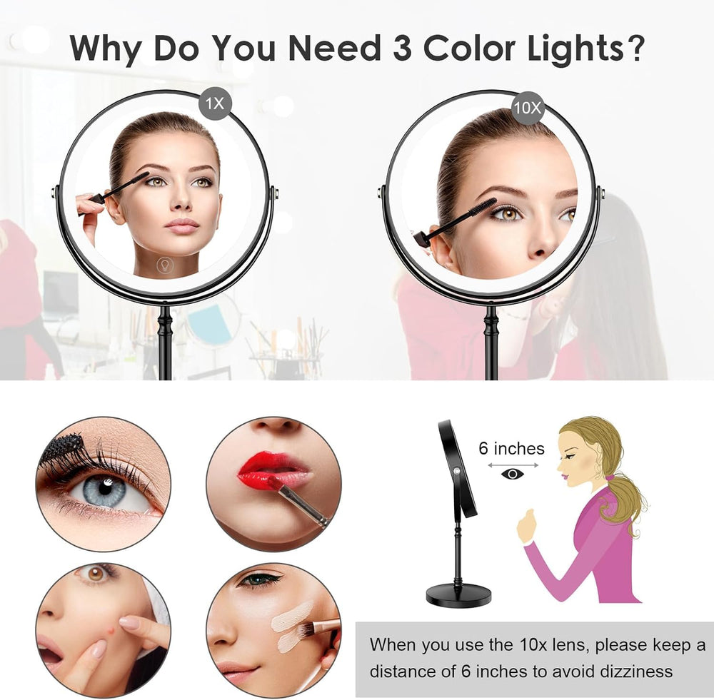 DEIOVWXS 8-inch mirror gives a wide view for full-face makeup and skincare.