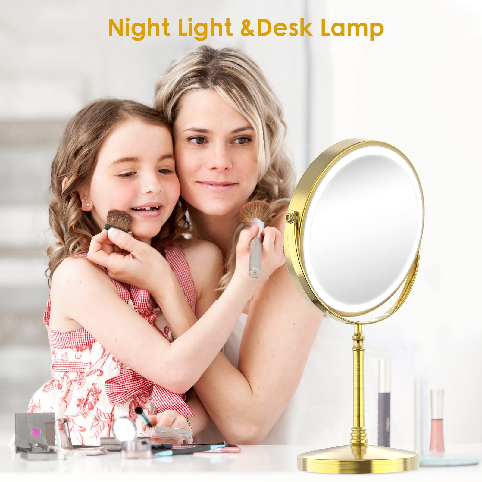 DEIOVWXS lighted makeup mirror shows 1x/10x magnification for precise makeup details