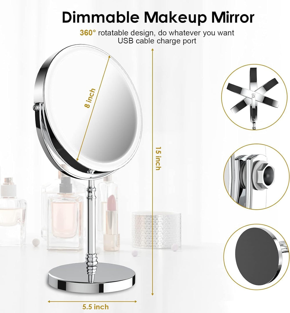 DEIOVWXS lighted makeup mirror with 3-color lights supports versatile lighting scenarios