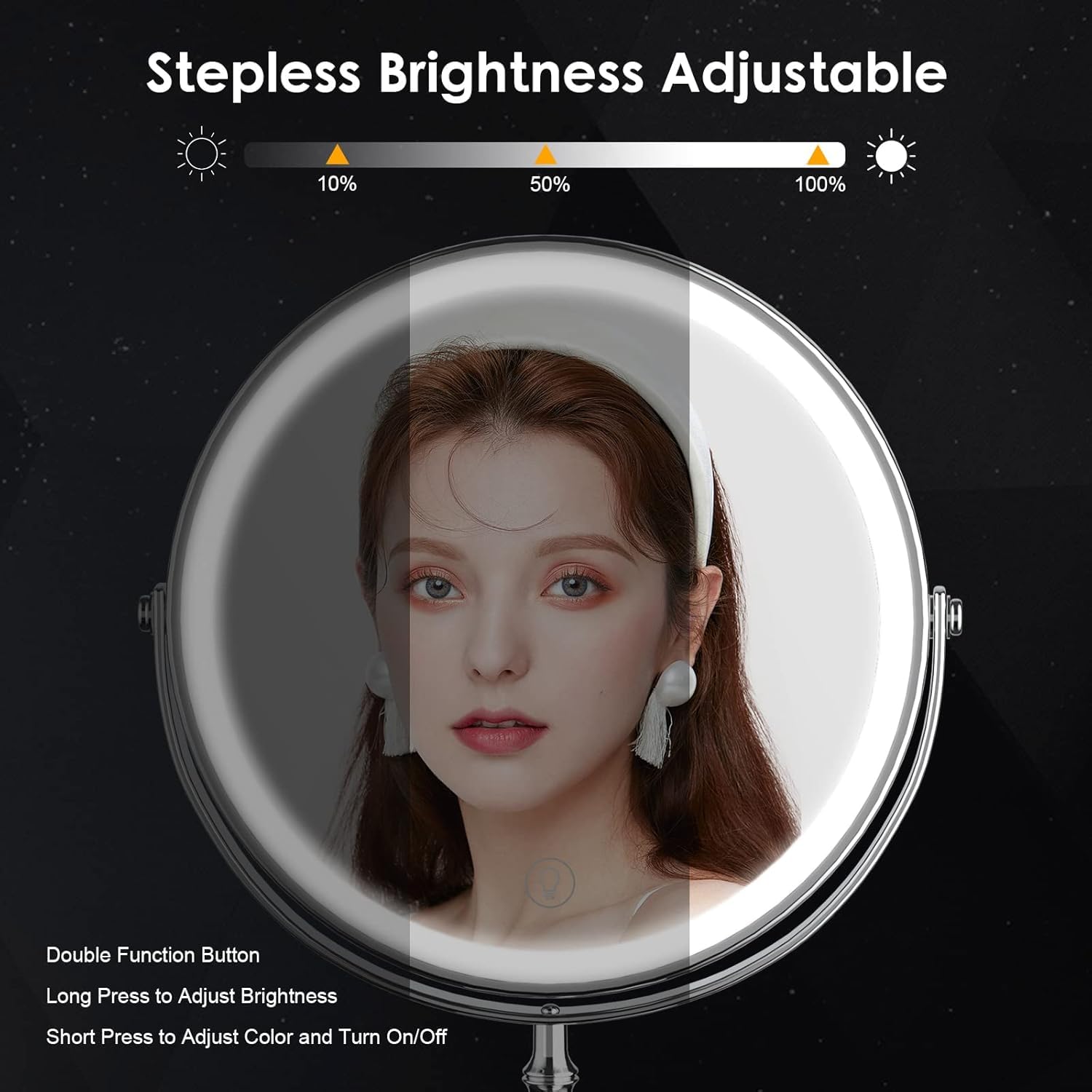 DEIOVWXS lighted makeup mirror 360° rotation for flexible angle positioning