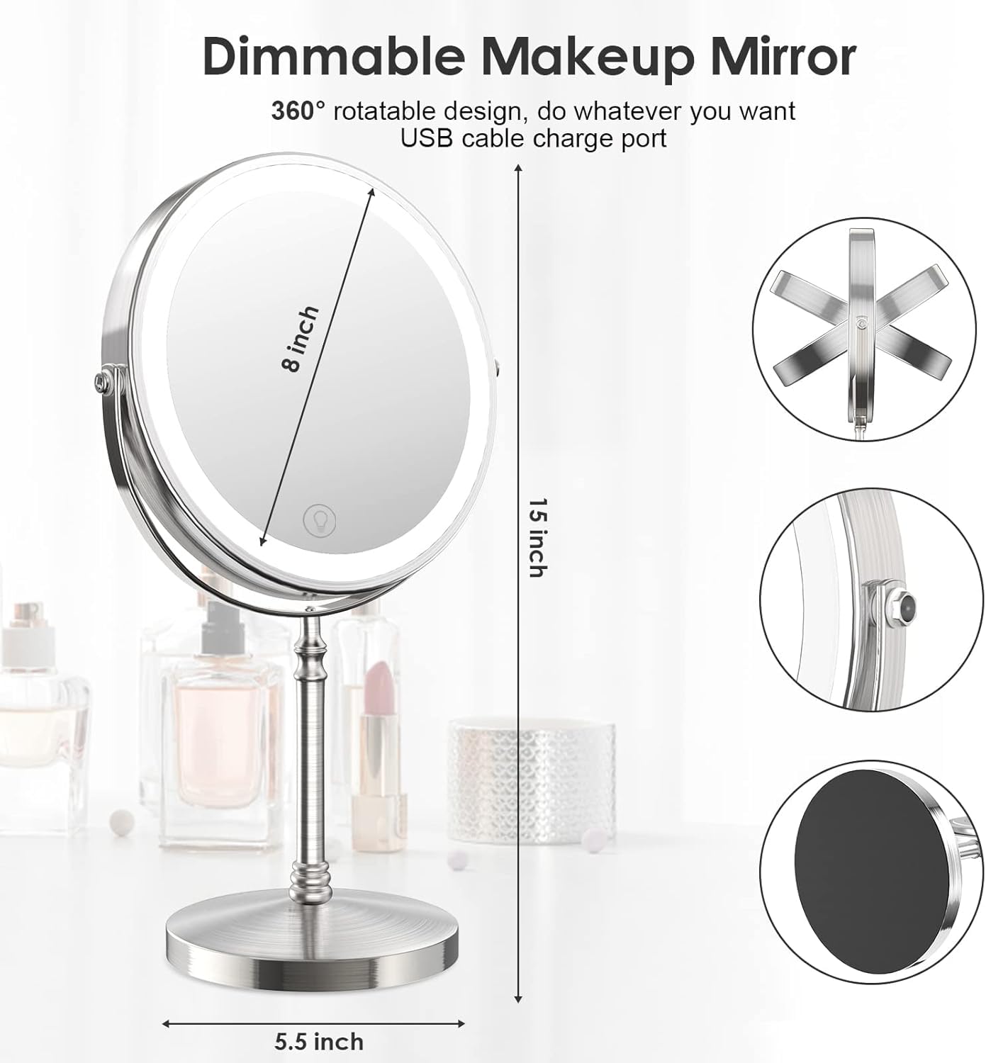 DEIOVWXS lighted makeup mirror 10x magnification helps inspect details like lashes and brows