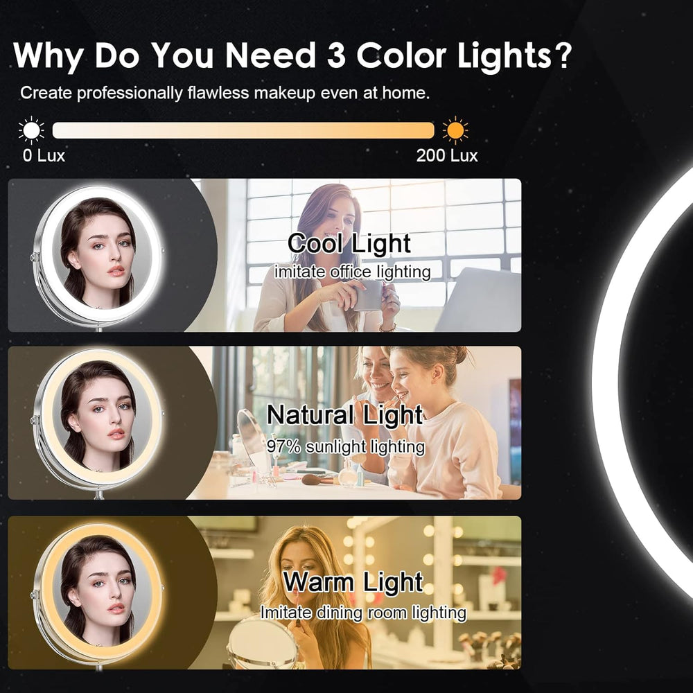 DEIOVWXS lighted makeup mirror 3-color LED and brightness adjust for ambient lighting