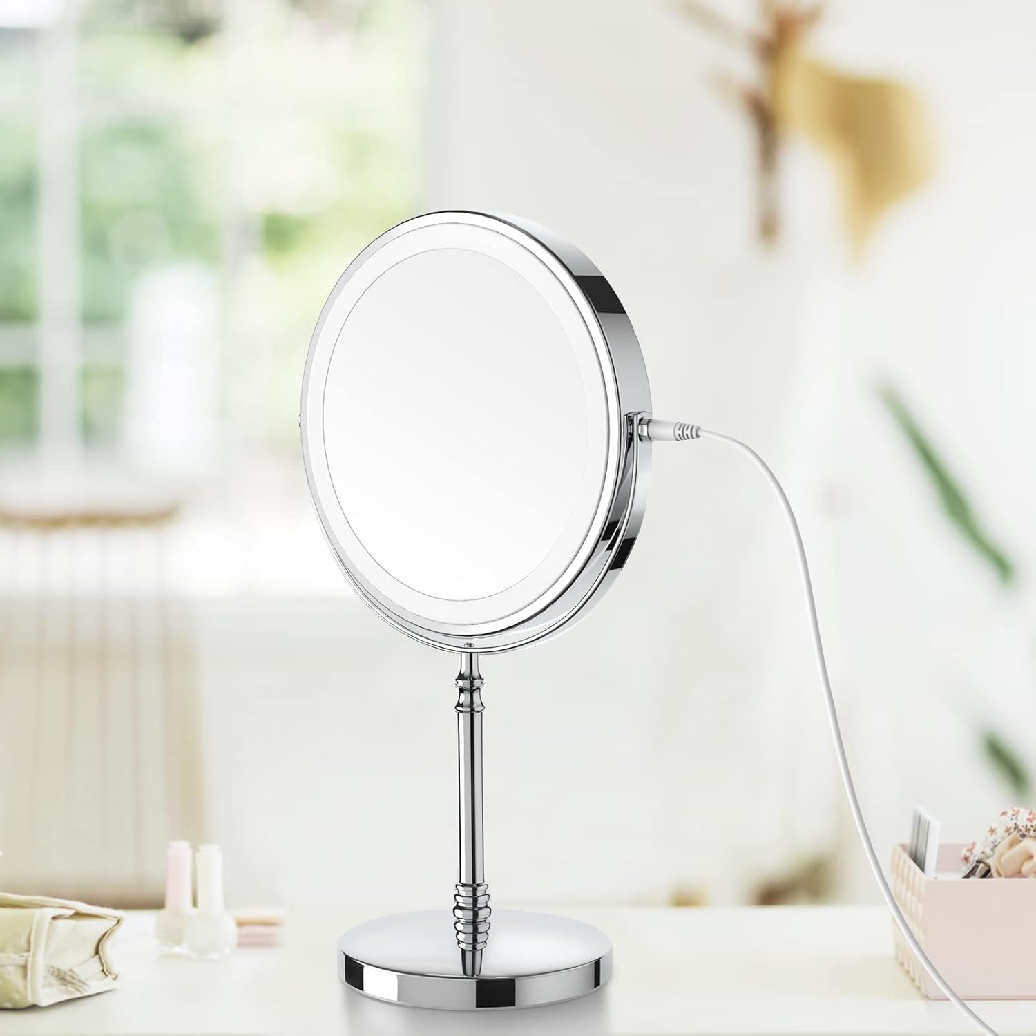 DEIOVWXS lighted makeup mirror sturdy non-slip base for stable countertop use
