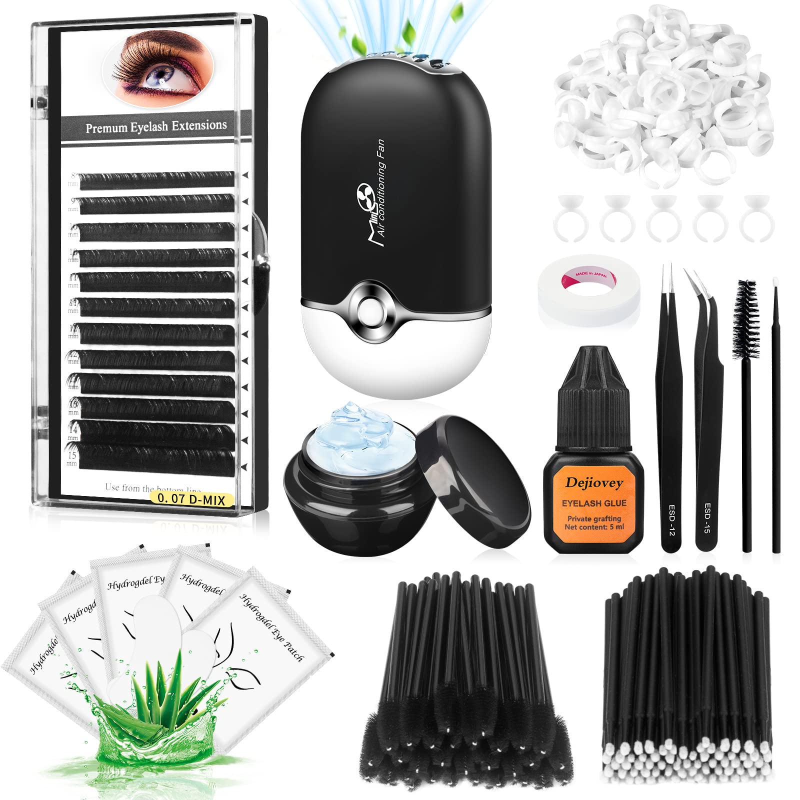 Dejiovey eyelash-extension-kit USB lash fan for quick-dry during application