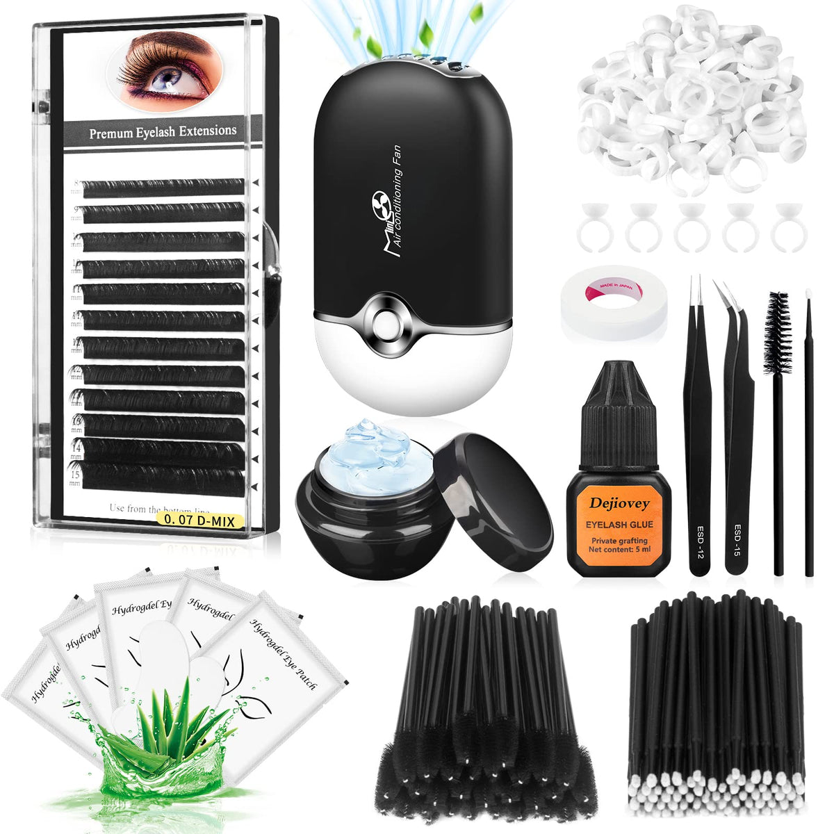 Dejiovey eyelash-extension-kit USB lash fan for quick-dry during application
