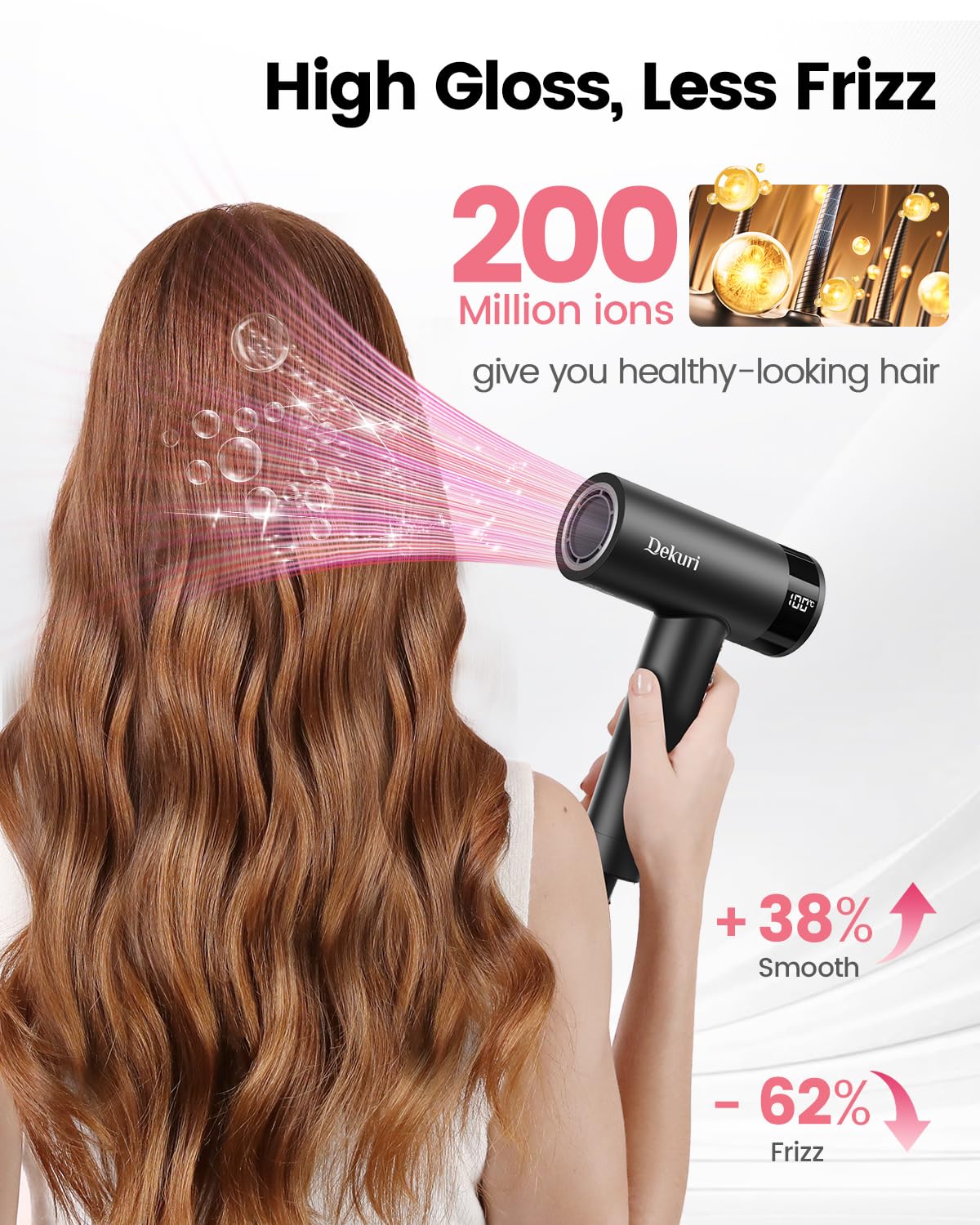 Dekuri ion technology delivering 200 million ions for smooth hair shine