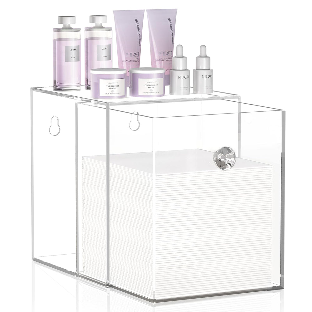Delamu Clean Skin Club Face Towels Holder front view, compact towel storage for a tidy vanity.