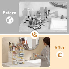 Delamu clear acrylic with gold trim detail adds luxurious vanity appeal