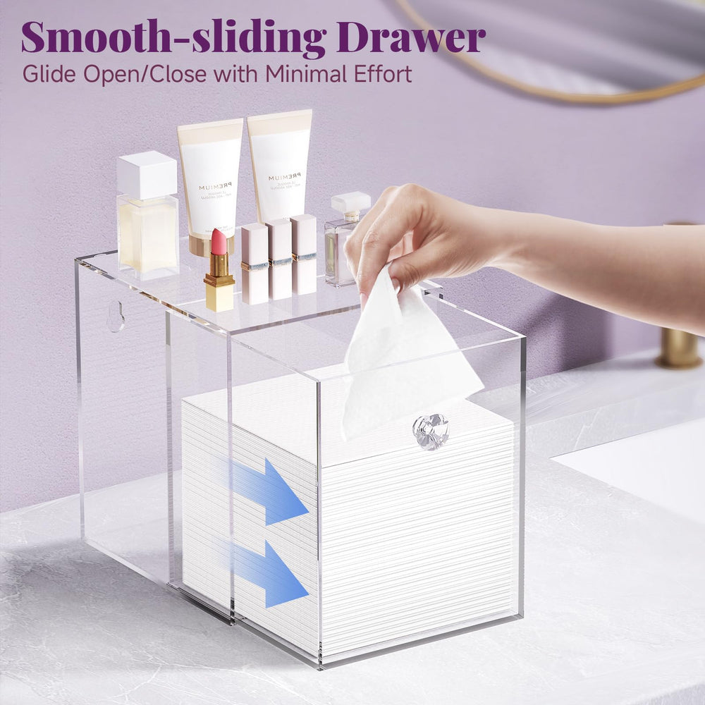 Delamu Dustproof Clear Storage top highlights top surface for handy small items.