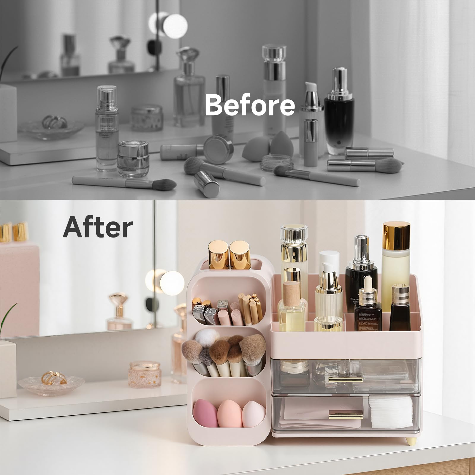 Delamu makeup organizer countertop cleaning-friendly surface for quick wipe-down after use.