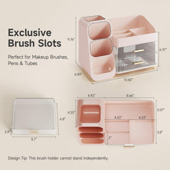 Delamu makeup organizer countertop drawer open displaying two roomy pull drawers.