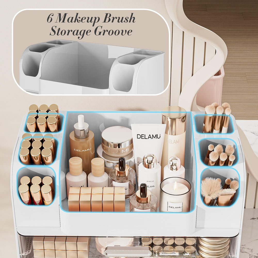 Delamu organizer features smooth metal drawer handles for durable access.