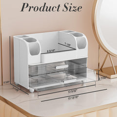 Delamu makeup organizer mid-level compartment for tall bottles in view.