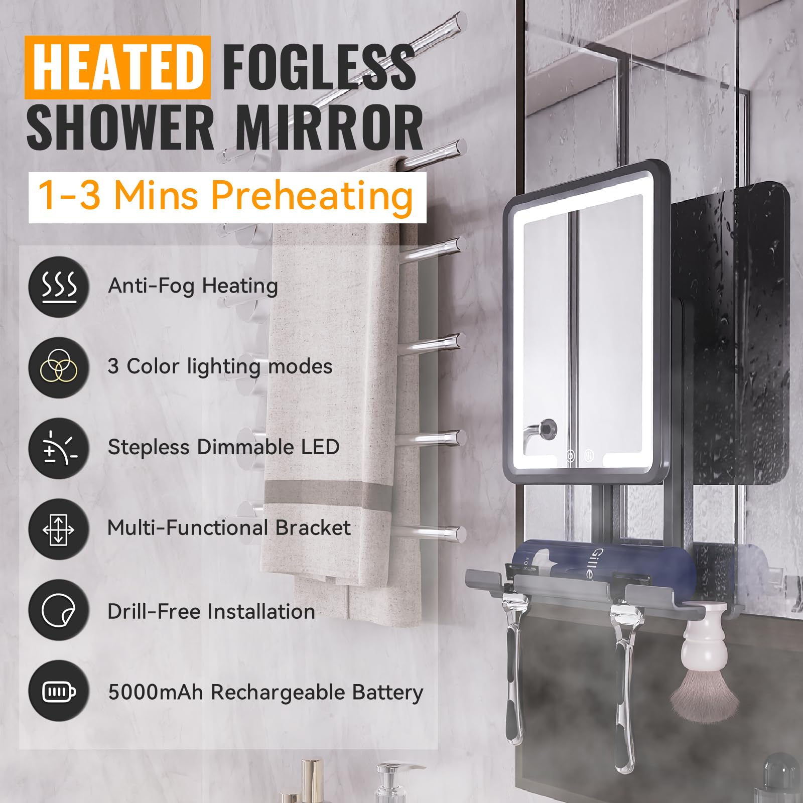 DeLanges fogless mirror demonstrates PI heating under steam for clear visibility